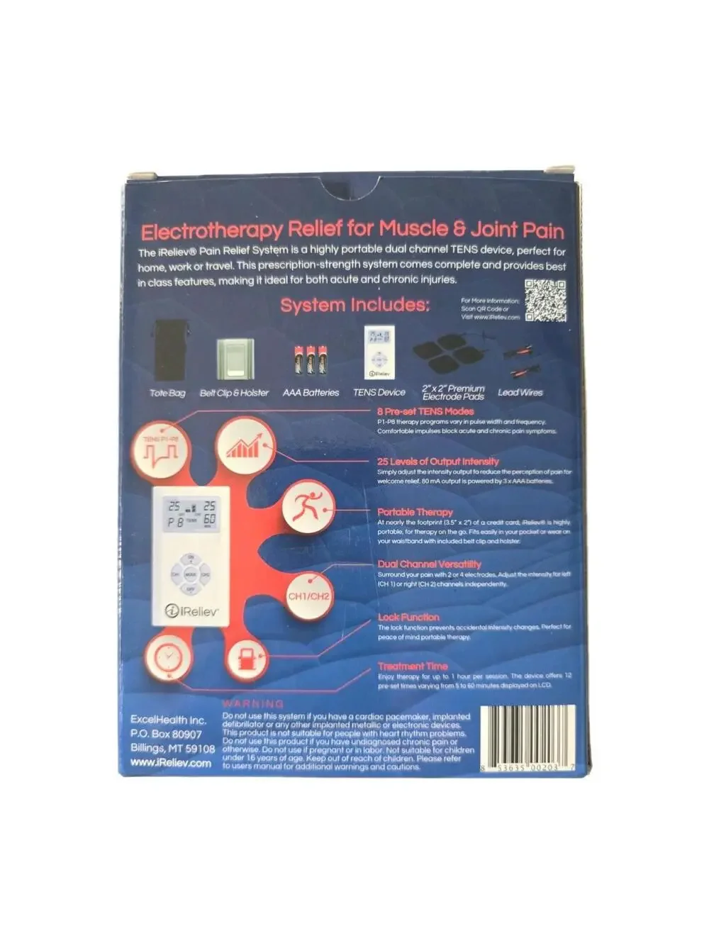 iReliev TENS Pain Relief System Wired Electrical 8 Programs Model ET-1313